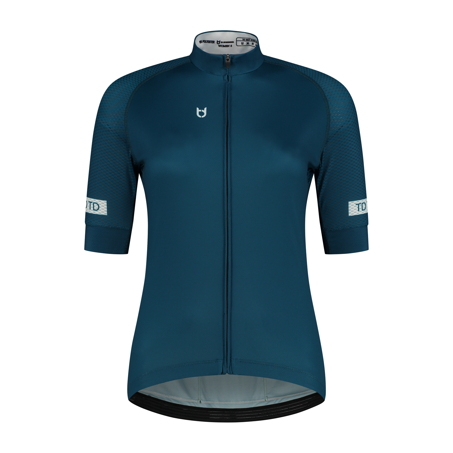 Front side women's cycling jersey short sleeves dark blue color and women's sizing TD