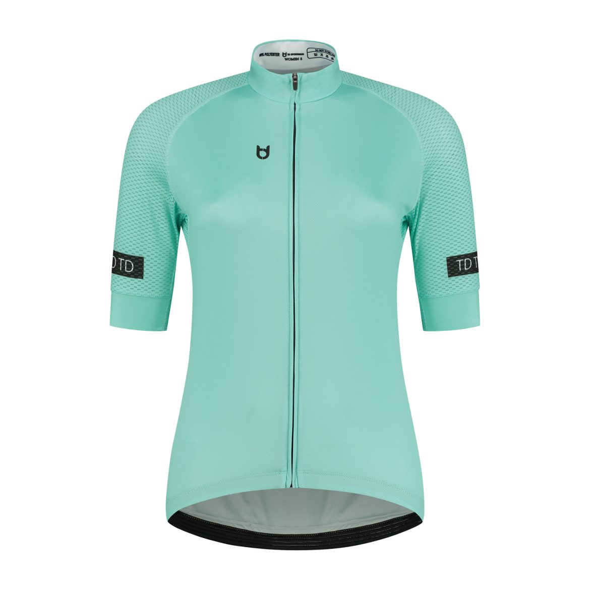 Front view women's cycling jersey short sleeve with celeste color from TD Sportswear