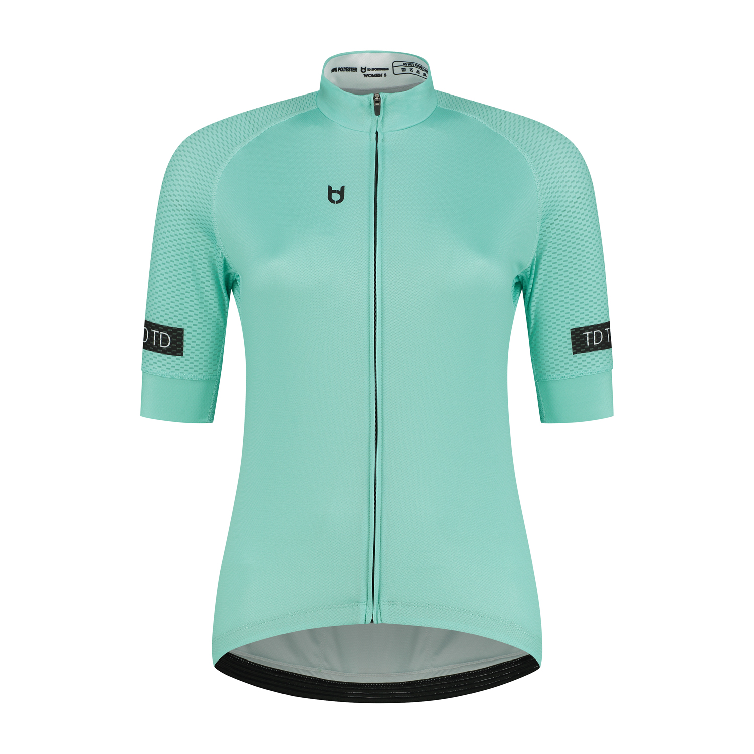 Front view women's cycling jersey short sleeve with celeste color from TD Sportswear