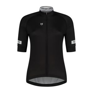 Ladies cycling jerseys black short sleeves front view of TD Sportswear