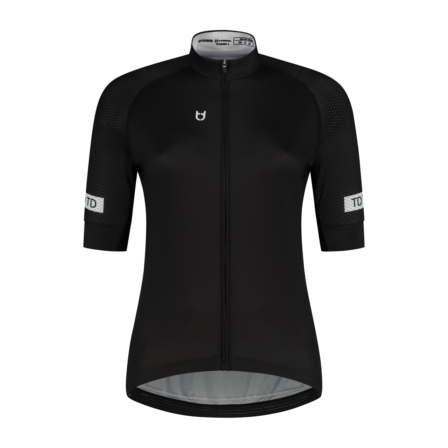 Ladies cycling jerseys black short sleeves front view of TD Sportswear