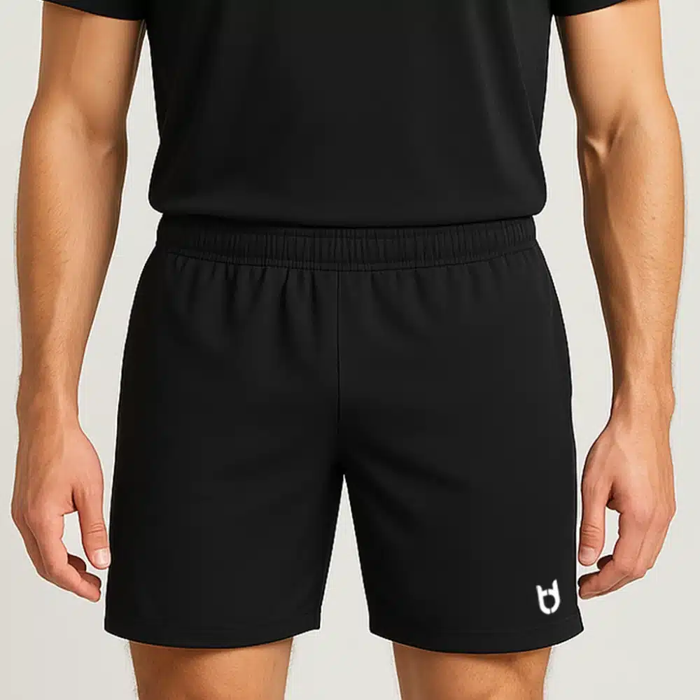 Custom black loose fit running shorts for men – lightweight breathable shorts with inner lining for sports and teamwear