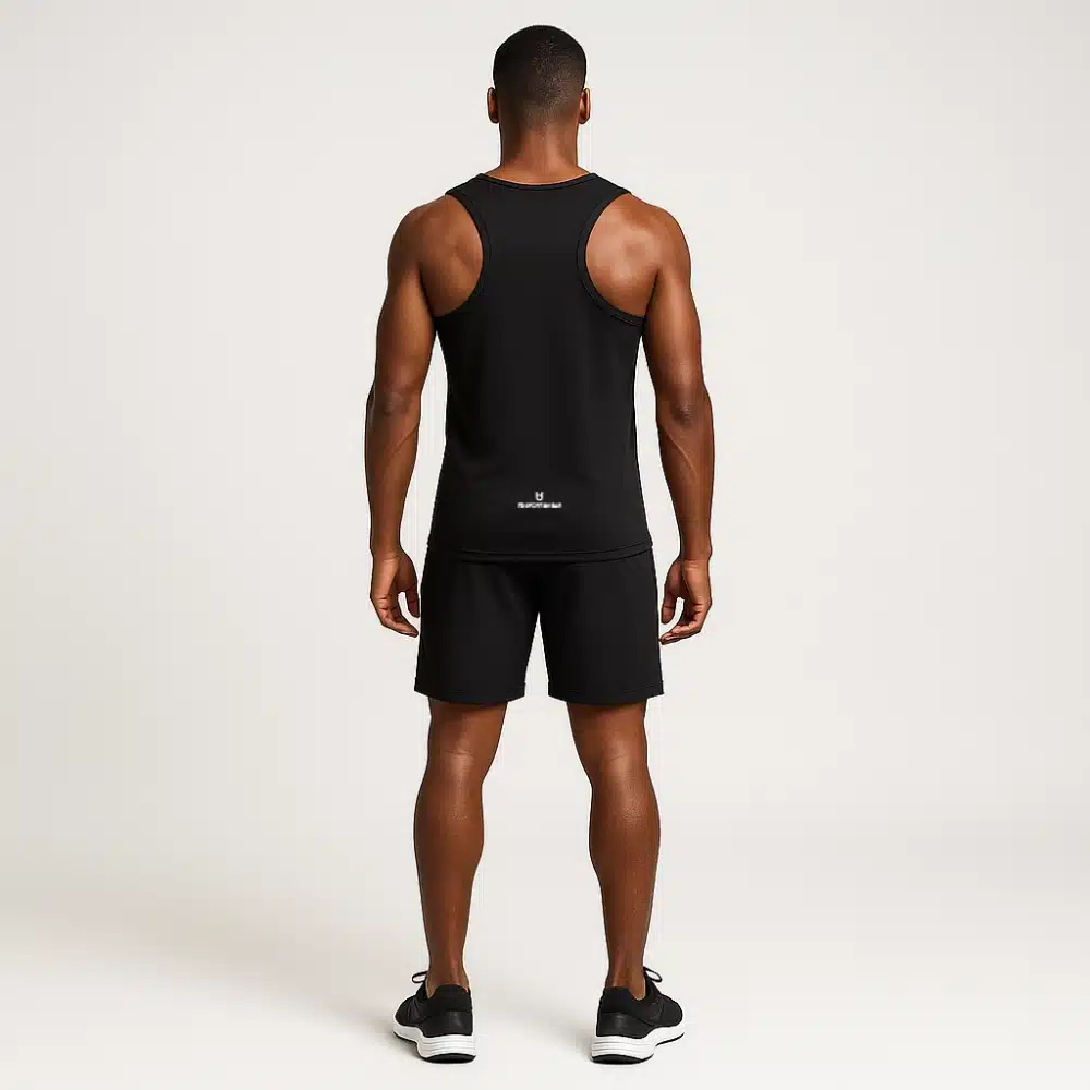 Custom black running singlet for men – lightweight sleeveless performance top for races and teamwear