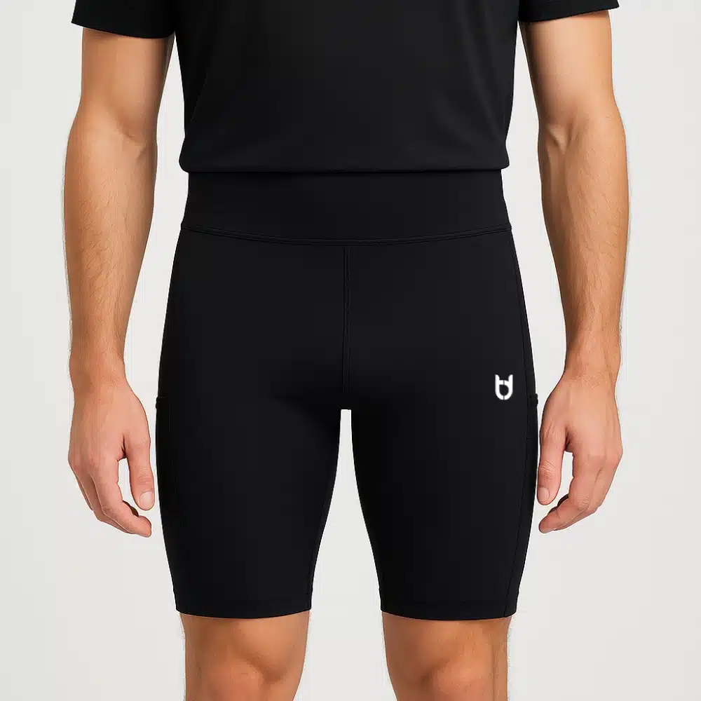 Custom black short running tights for men – breathable compression-fit running shorts for training and race day