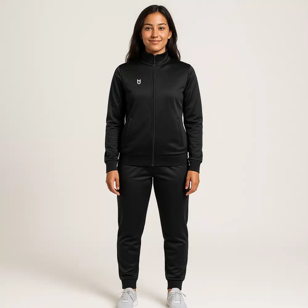 Custom black winter running jacket for women – thermal full-zip training jacket for teams and cold-weather running events