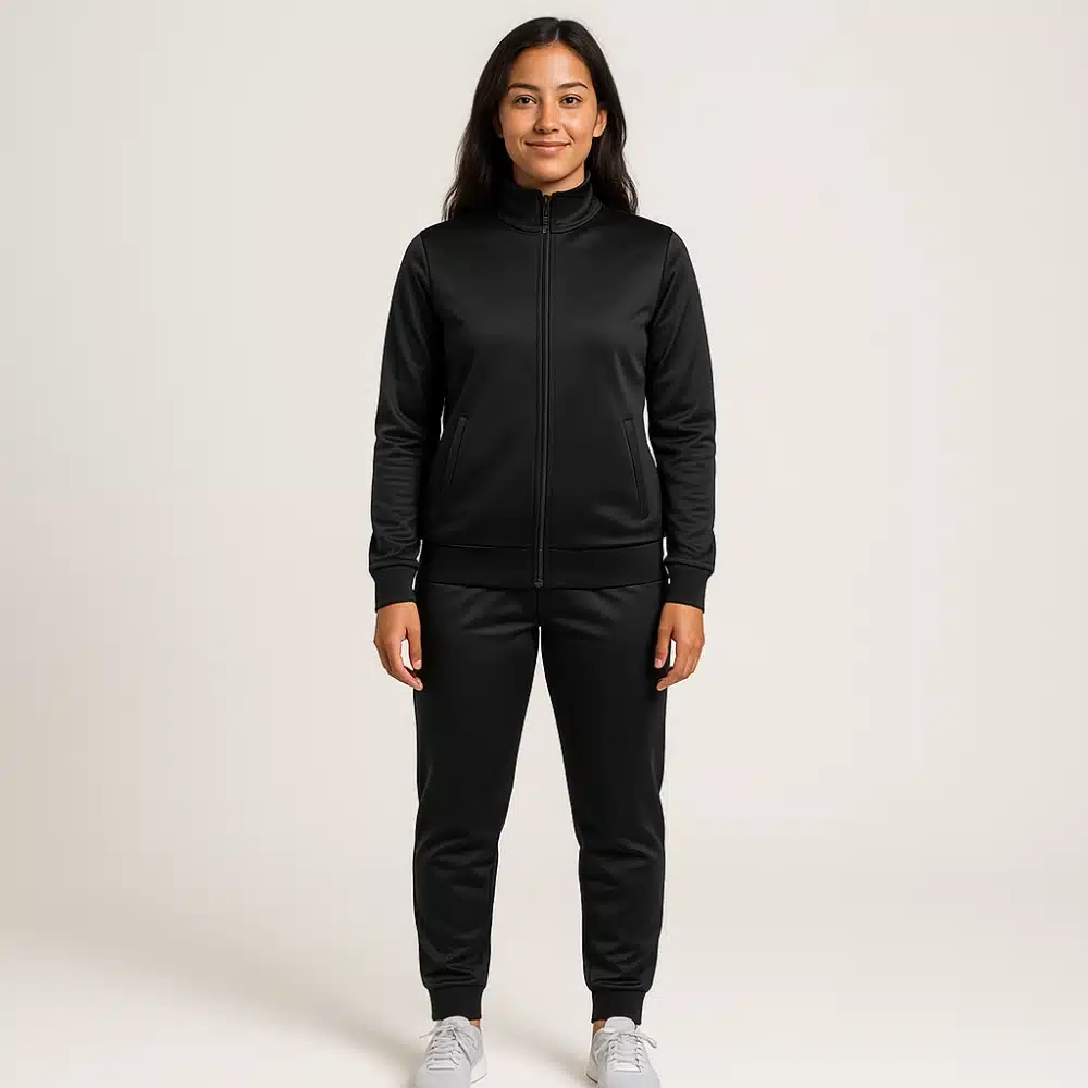 Custom black winter running jacket for women – thermal full-zip training jacket for teams and cold-weather running events