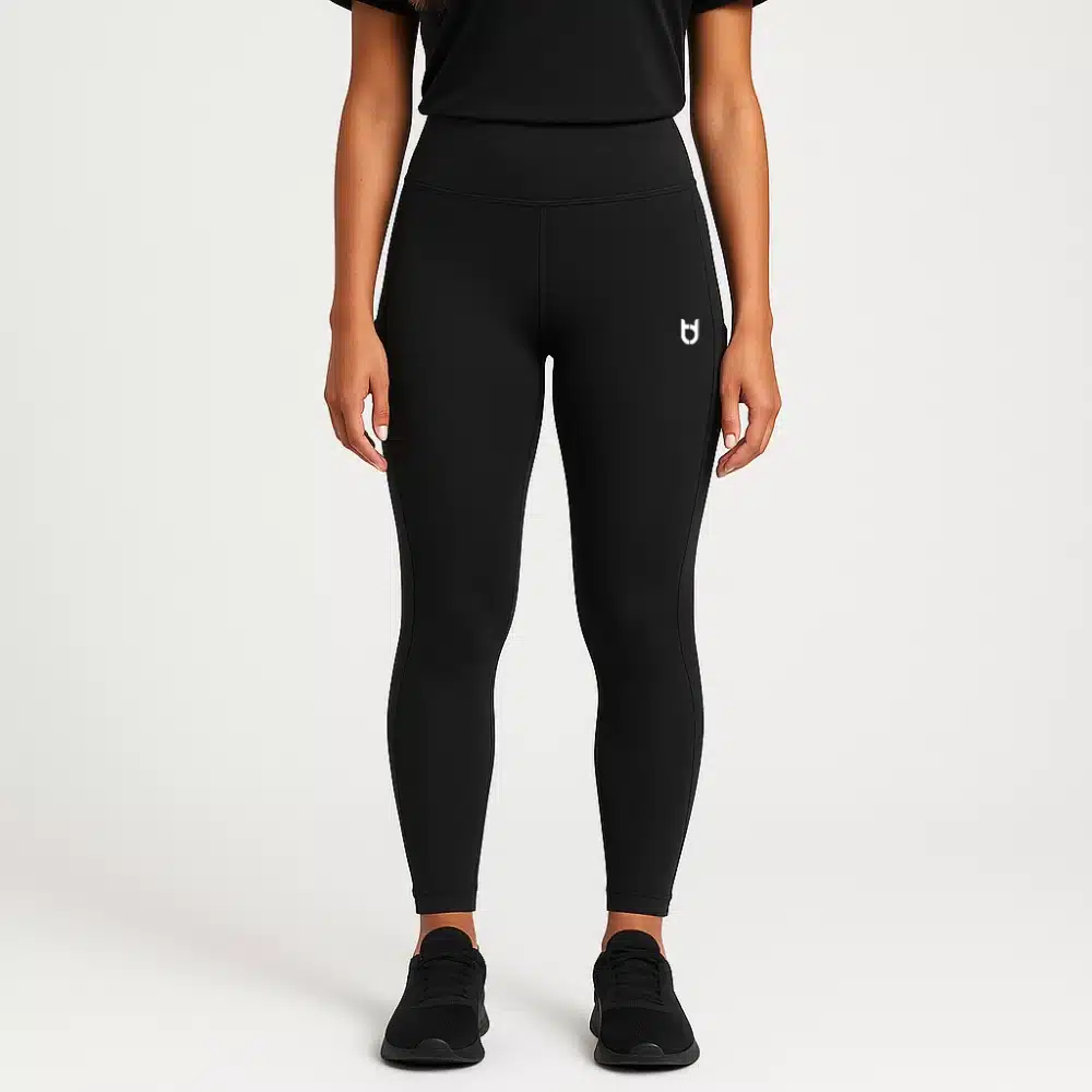Custom black full-length running leggings for women – high-waisted breathable tights for performance and teamwear