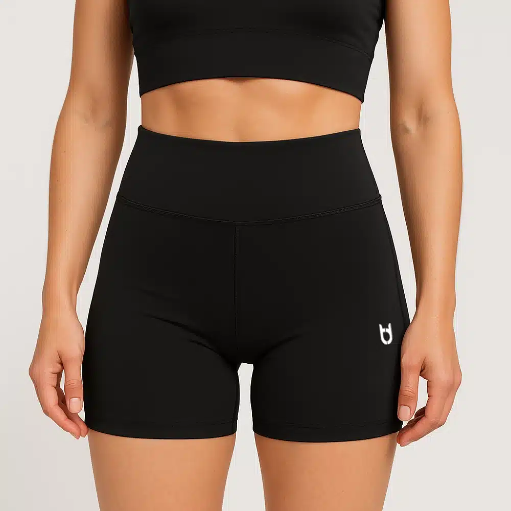 Custom black high-waisted women's running shorts – 7.5 cm inseam breathable tight shorts for performance and training