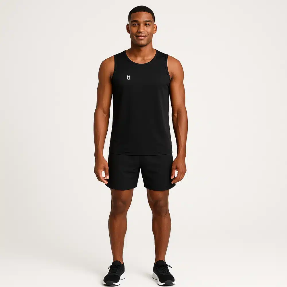 Custom black running singlet for men – lightweight sleeveless performance top for races and teamwear