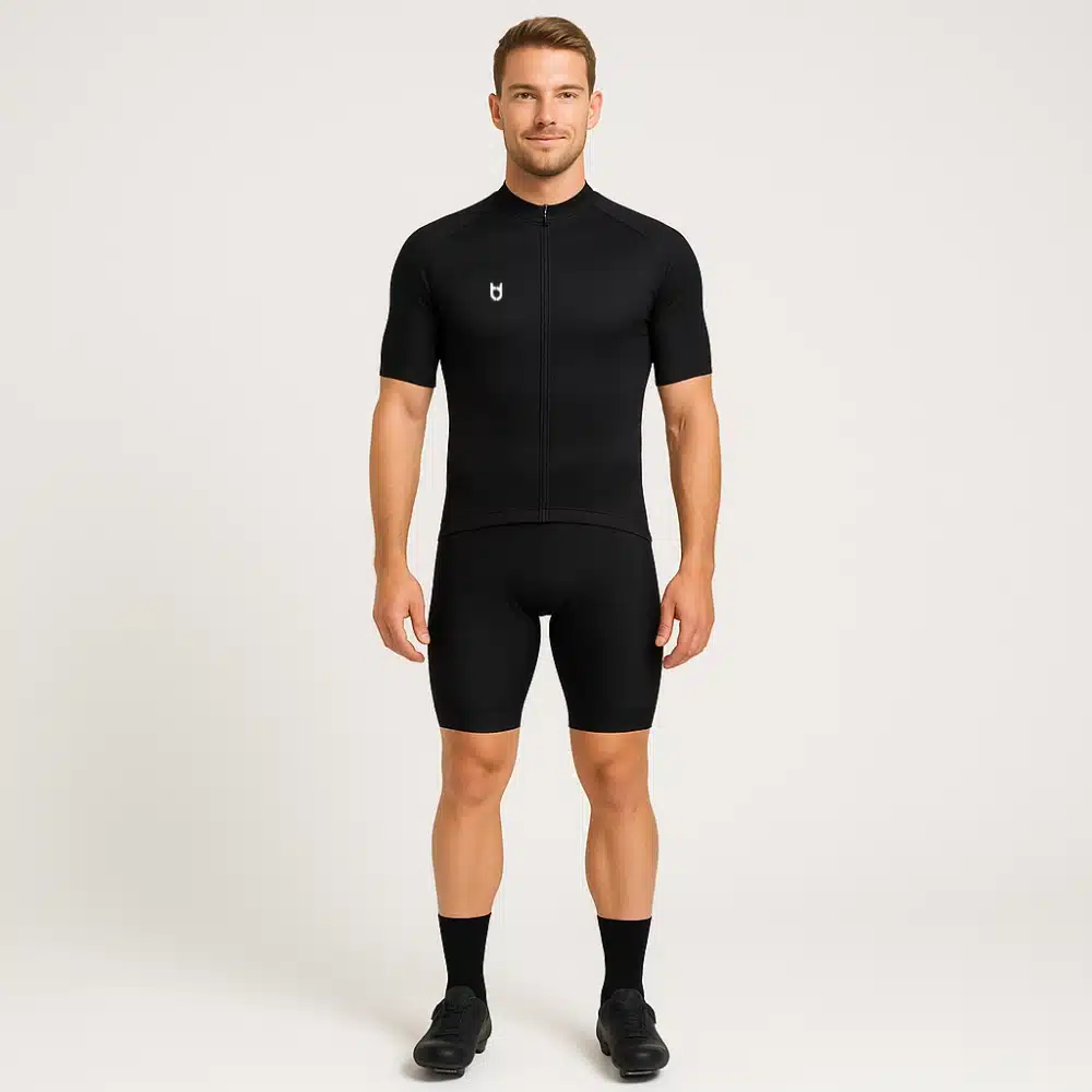 Custom black Pro 300 cycling jersey for men – premium short sleeve jersey with aerodynamic fit and full-length zipper for racing performance