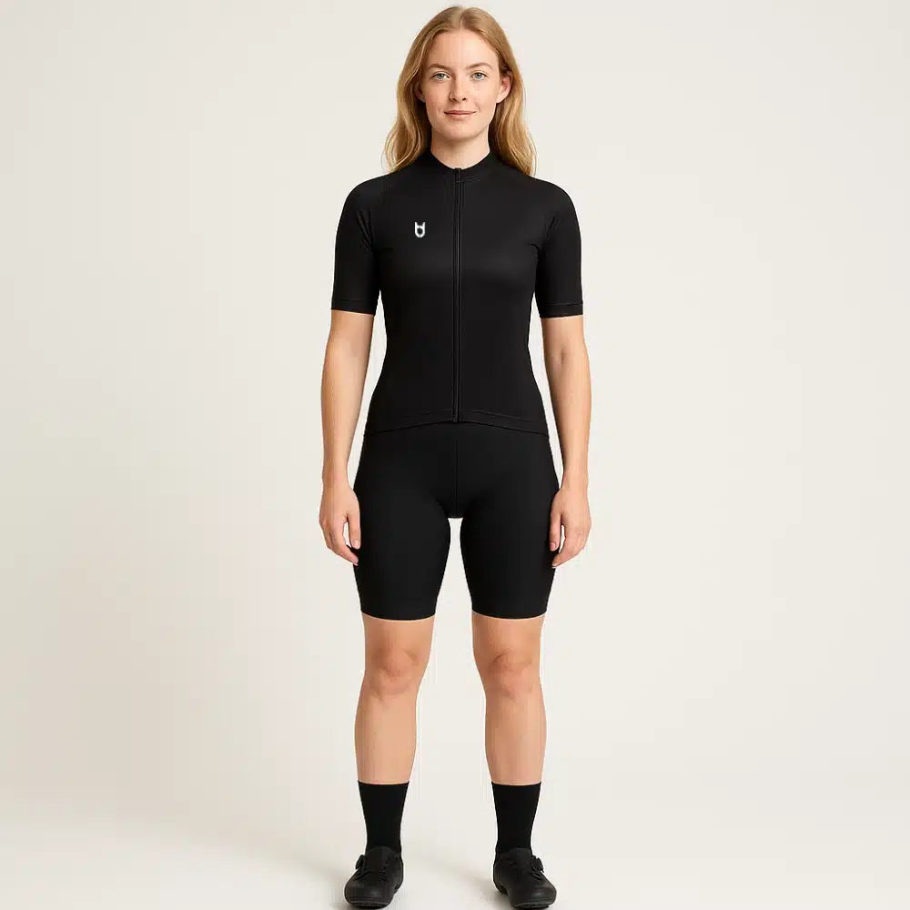 Custom black Pro 300 cycling jersey for women – aerodynamic short sleeve cycling top with race fit and premium materials