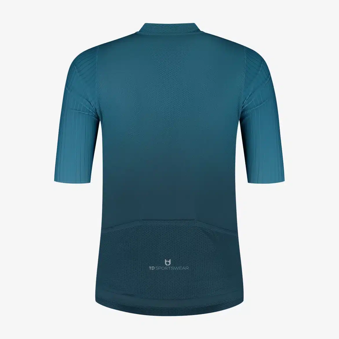 Rear view of the Elite 1200 jersey showing reflective details, bonded pocket edges and stretch zones.