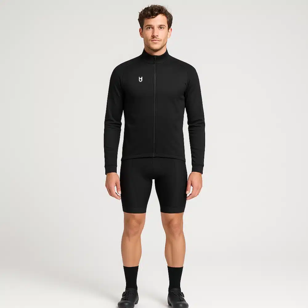 Male model wearing the all season cycling jacket – front view